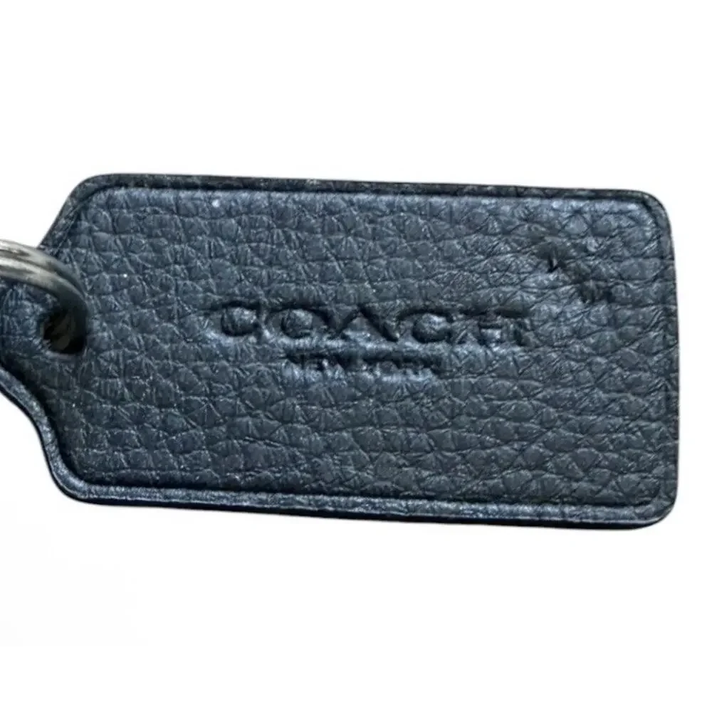 Coach New York Black Pebbled Leather Key Fob Keychain Key Ring Logo Tag